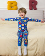 Donut Party Long Two-Piece Pajama Set, donut party club bamboo two piece pjs lifestyle 7