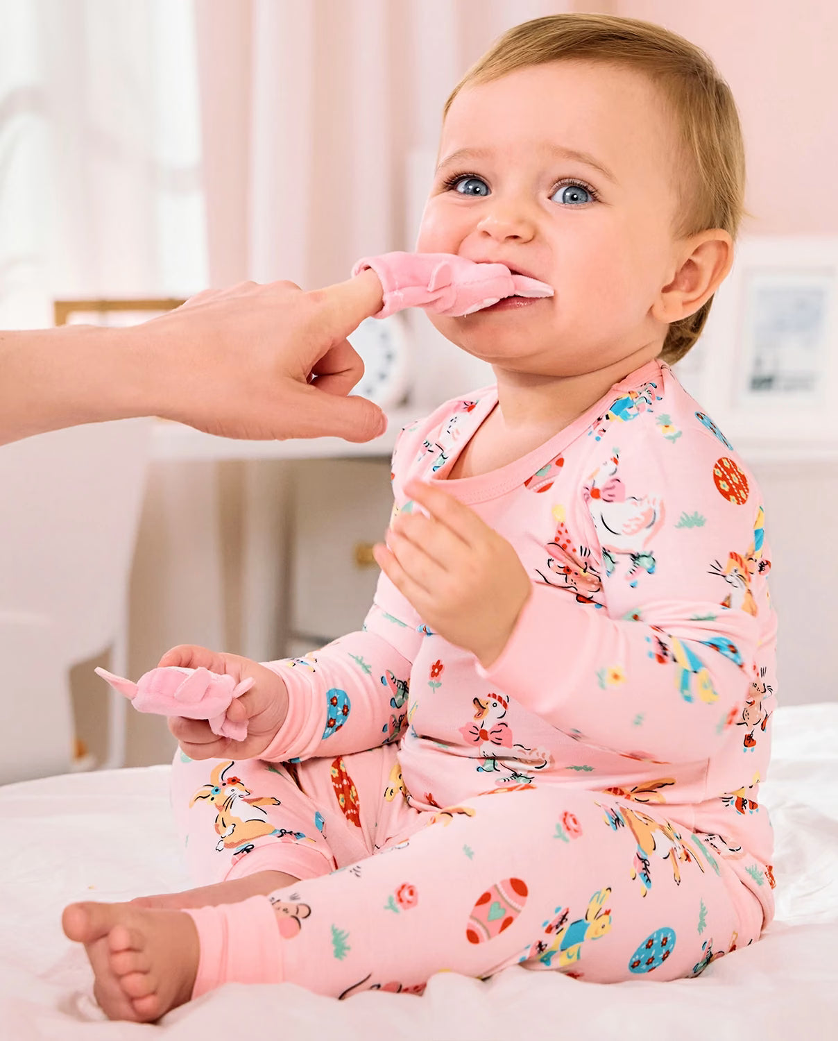 Easter Bunny Long Two-Piece Pajama Set, easter bunny bamboo two piece pjs lifestyle 10