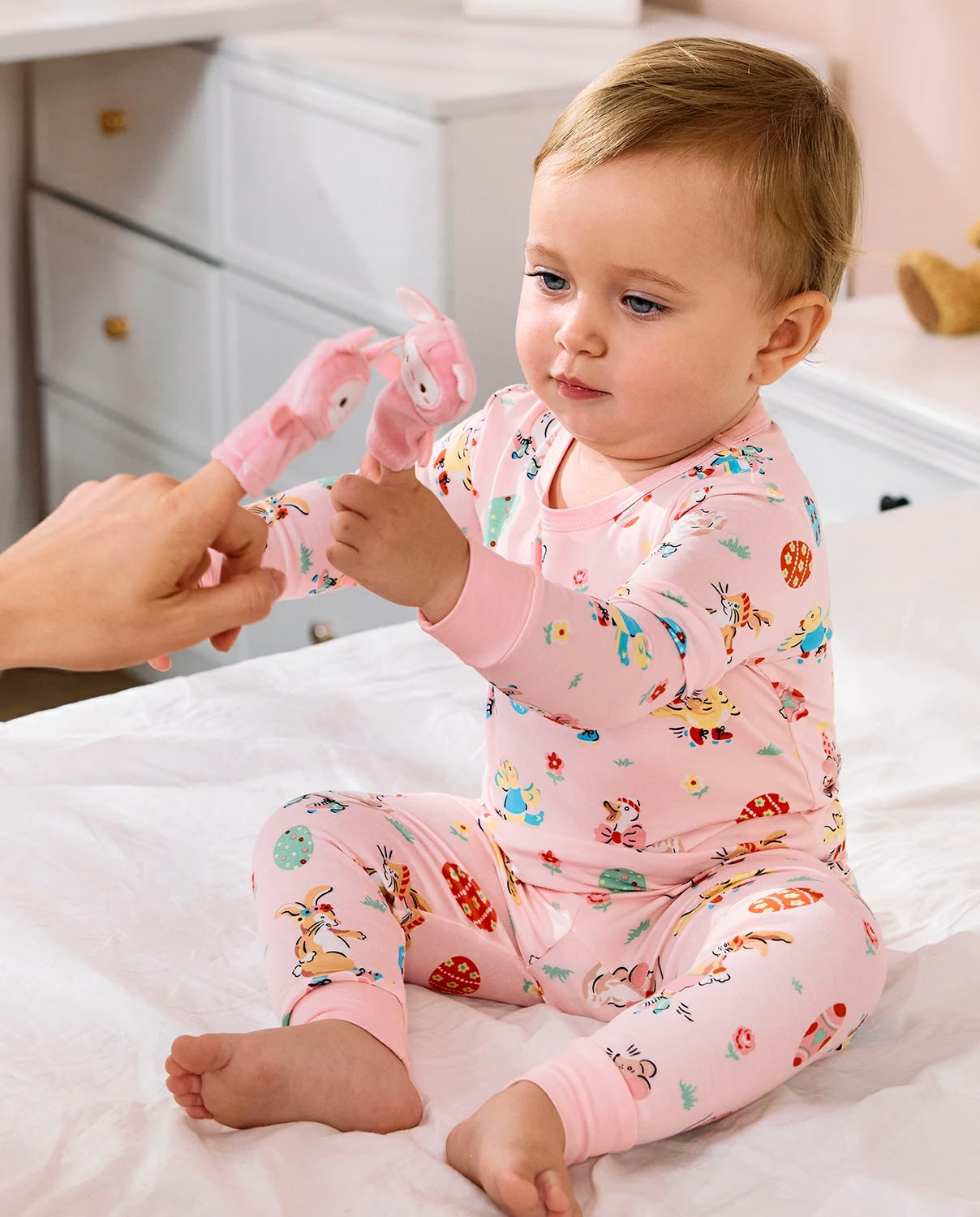 Easter Bunny Long Two-Piece Pajama Set, easter bunny bamboo two piece pjs lifestyle 2
