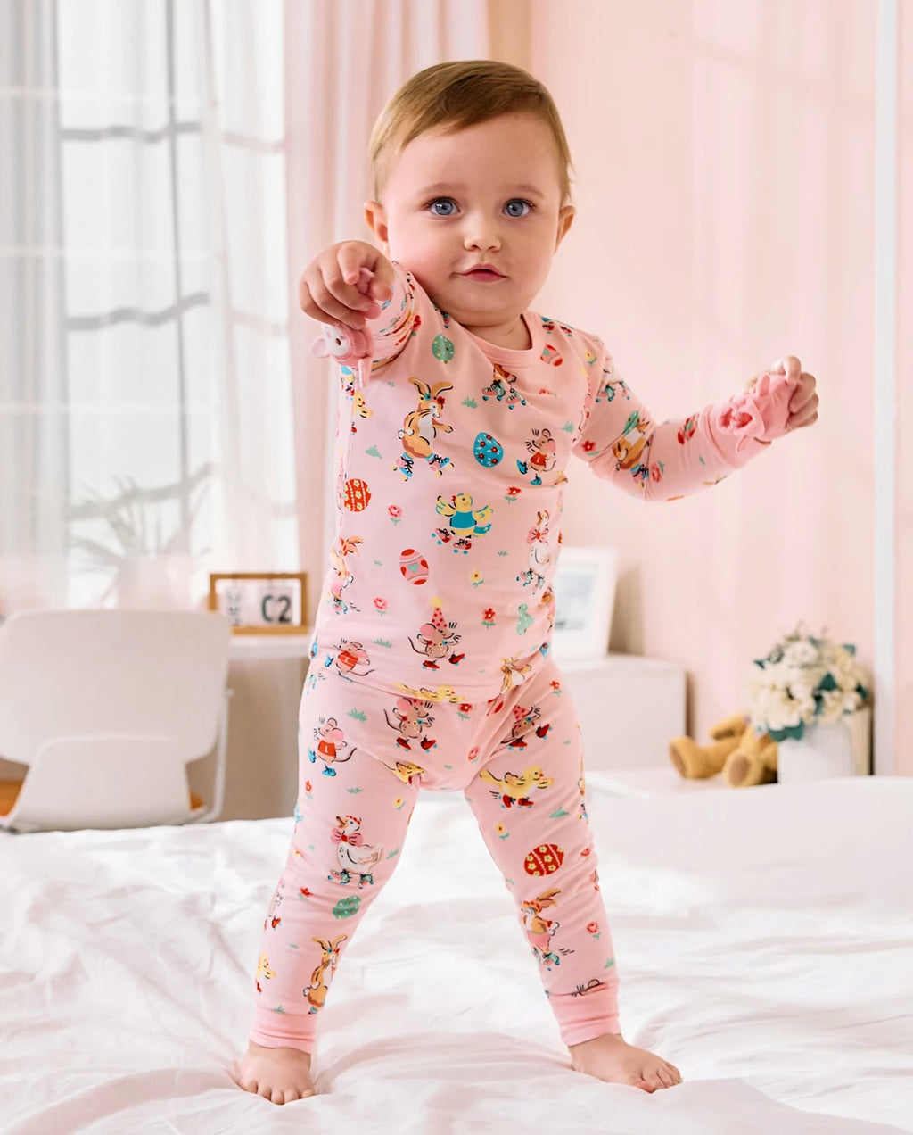 Easter Bunny Long Two-Piece Pajama Set, easter bunny bamboo two piece pjs lifestyle 9