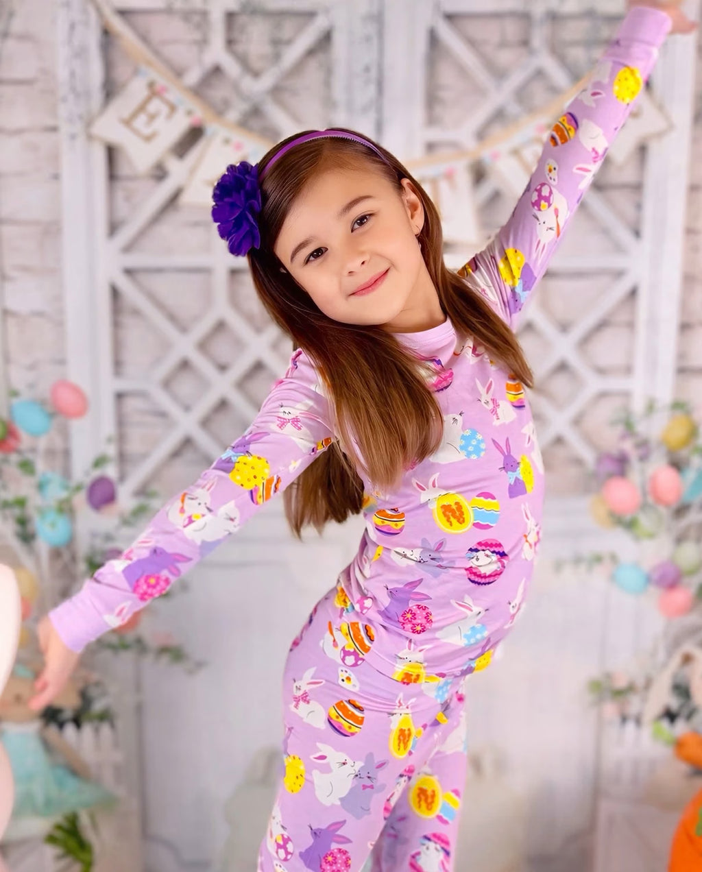 Egg Hunt Long Two-Piece Pajama Set, egg hunt bamboo long two piece pjs lifestyle 07