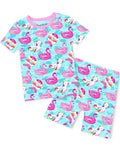 Flamingo Float Short Two-Piece Pajama Set, flamingo float bamboo short two piece pajama set