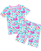 Flamingo Float Short Two-Piece Pajama Set, flamingo float bamboo short two piece pajama set