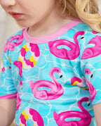 Flamingo Float Short Two-Piece Pajama Set, flamingo float bamboo short two piece pjs lifestyle 08