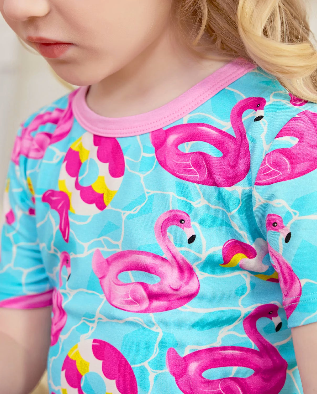Flamingo Float Short Two-Piece Pajama Set, flamingo float bamboo short two piece pjs lifestyle 08