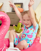 Flamingo Float Short Two-Piece Pajama Set, flamingo float bamboo short two piece pjs lifestyle 10
