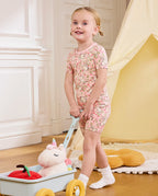 Floral Bunny Short Two-Piece Pajama Set, floral bunny bamboo short two piece pjs lifestyle 02