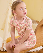 Floral Bunny Short Two-Piece Pajama Set, floral bunny bamboo short two piece pjs lifestyle 07