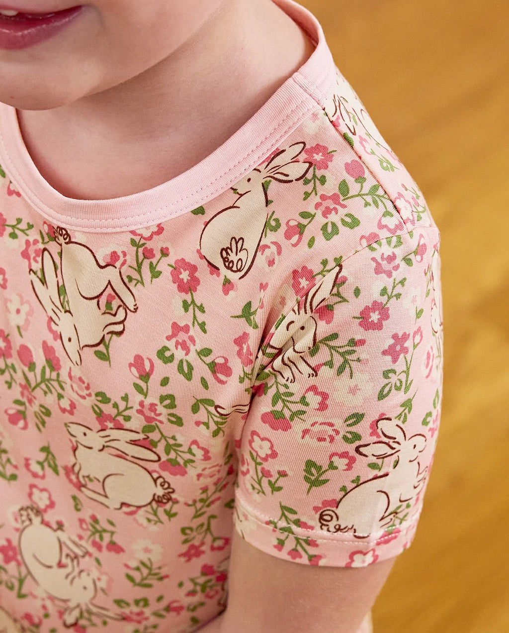 Floral Bunny Short Two-Piece Pajama Set, floral bunny bamboo short two piece pjs lifestyle 09
