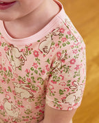 Floral Bunny Short Two-Piece Pajama Set, floral bunny bamboo short two piece pjs lifestyle 09