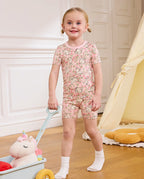 Floral Bunny Short Two-Piece Pajama Set, floral bunny bamboo short two piece pjs lifestyle 11