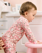 Floral Bunny Long Two-Piece Pajama Set, floral bunny bamboo two piece pjs lifestyle 2