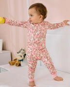 Floral Bunny Long Two-Piece Pajama Set, floral bunny bamboo two piece pjs lifestyle 3