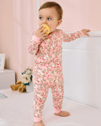 Floral Bunny Long Two-Piece Pajama Set, floral bunny bamboo two piece pjs lifestyle 4