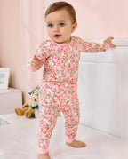 Floral Bunny Long Two-Piece Pajama Set, floral bunny bamboo two piece pjs lifestyle 7