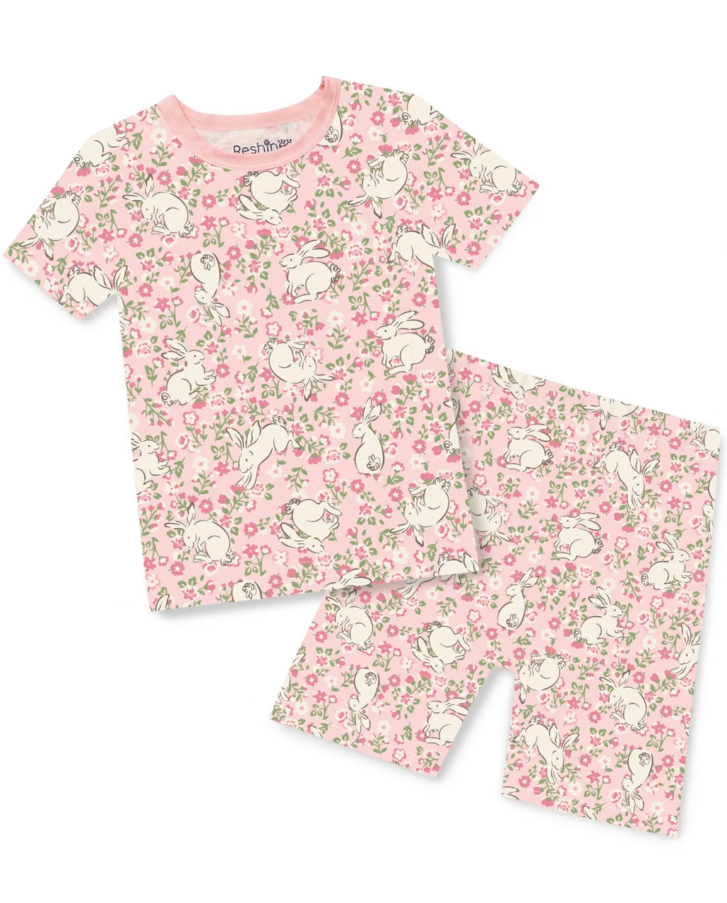 Floral Bunny Short Two-Piece Pajama Set, floral bunny short two piece pajama set main