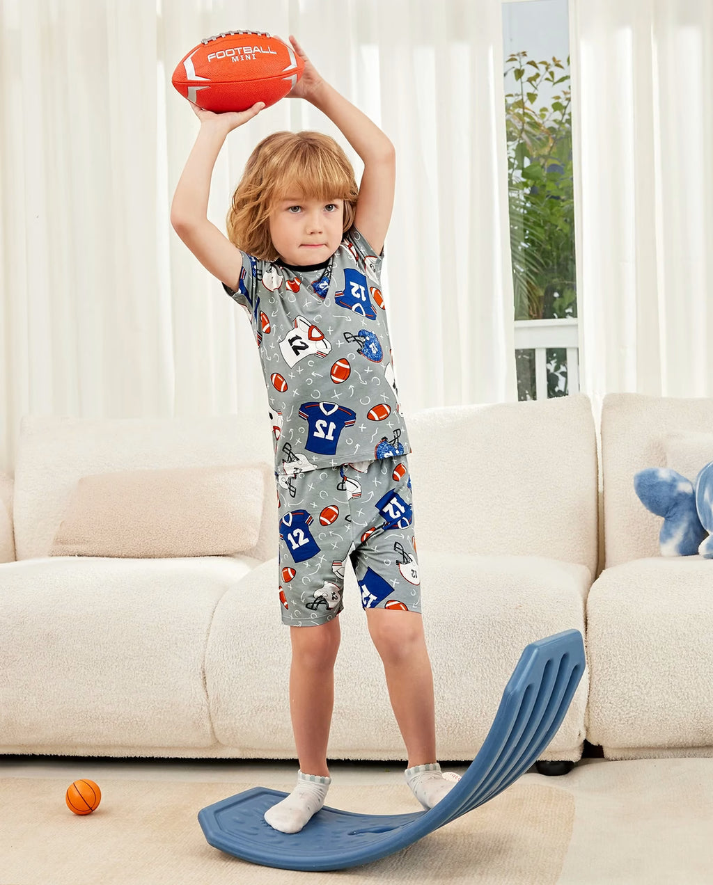 Football Reverie bamboo short two-piece pajamas, lifestyle view 1