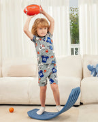 Football Reverie bamboo short two-piece pajamas, lifestyle view 1