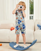 Football Reverie bamboo short two-piece pajamas, lifestyle view 2