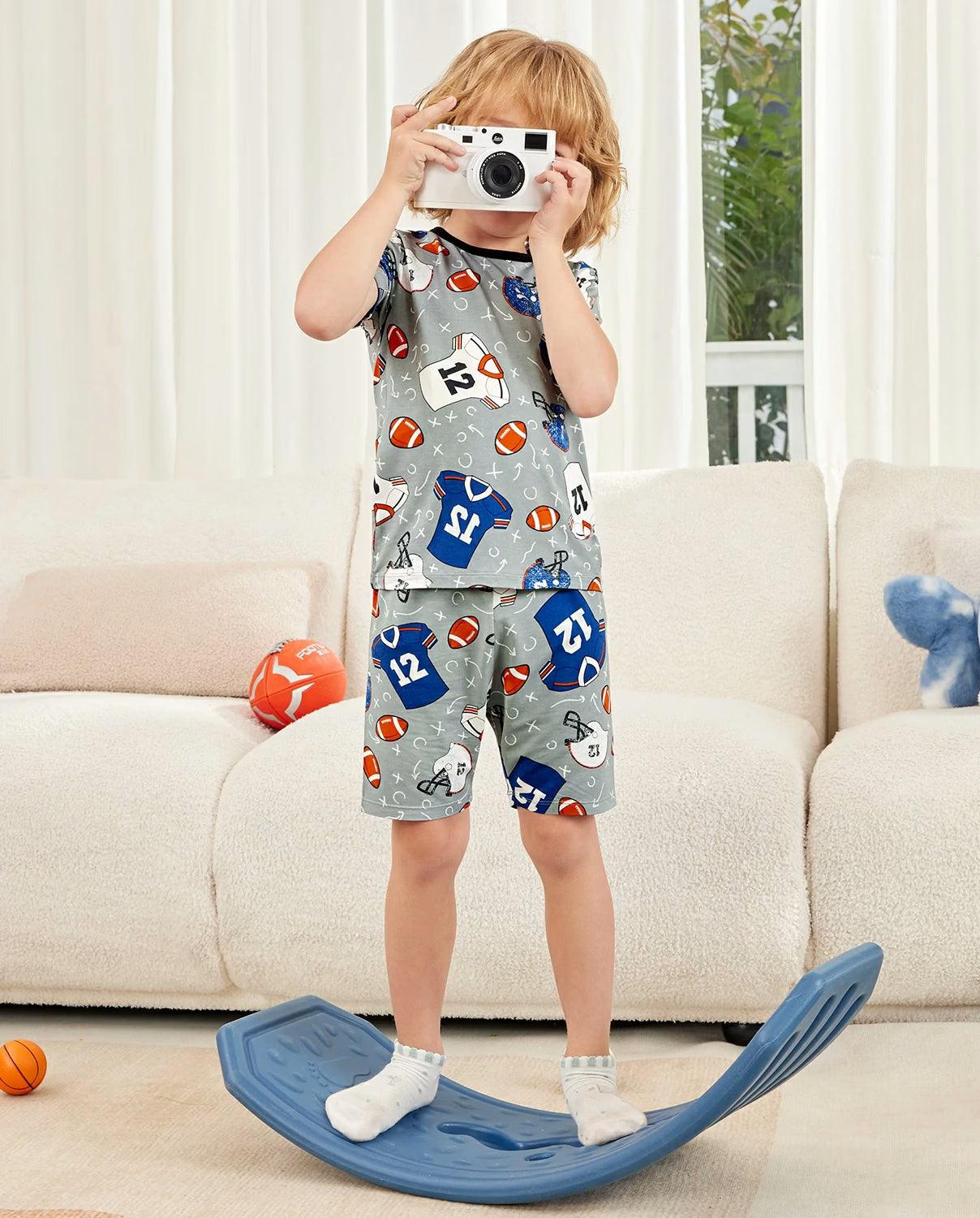 Football Reverie bamboo short two-piece pajamas, lifestyle view 2