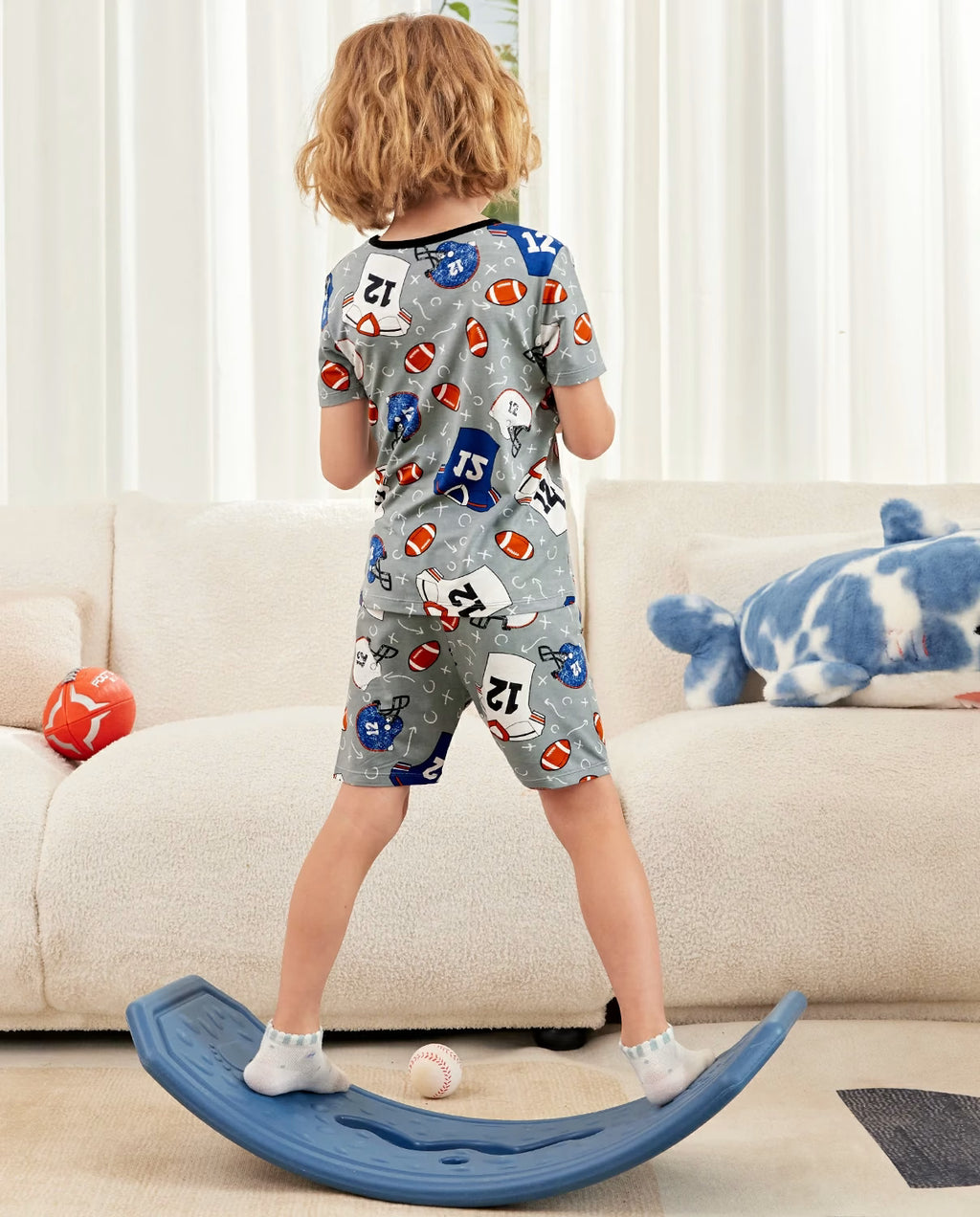 Football Reverie bamboo short two-piece pajamas, lifestyle view 3