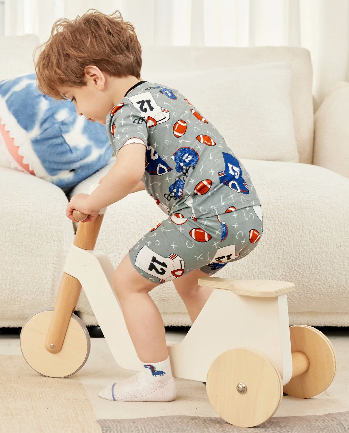 Football Reverie bamboo short two-piece pajamas, lifestyle view 4