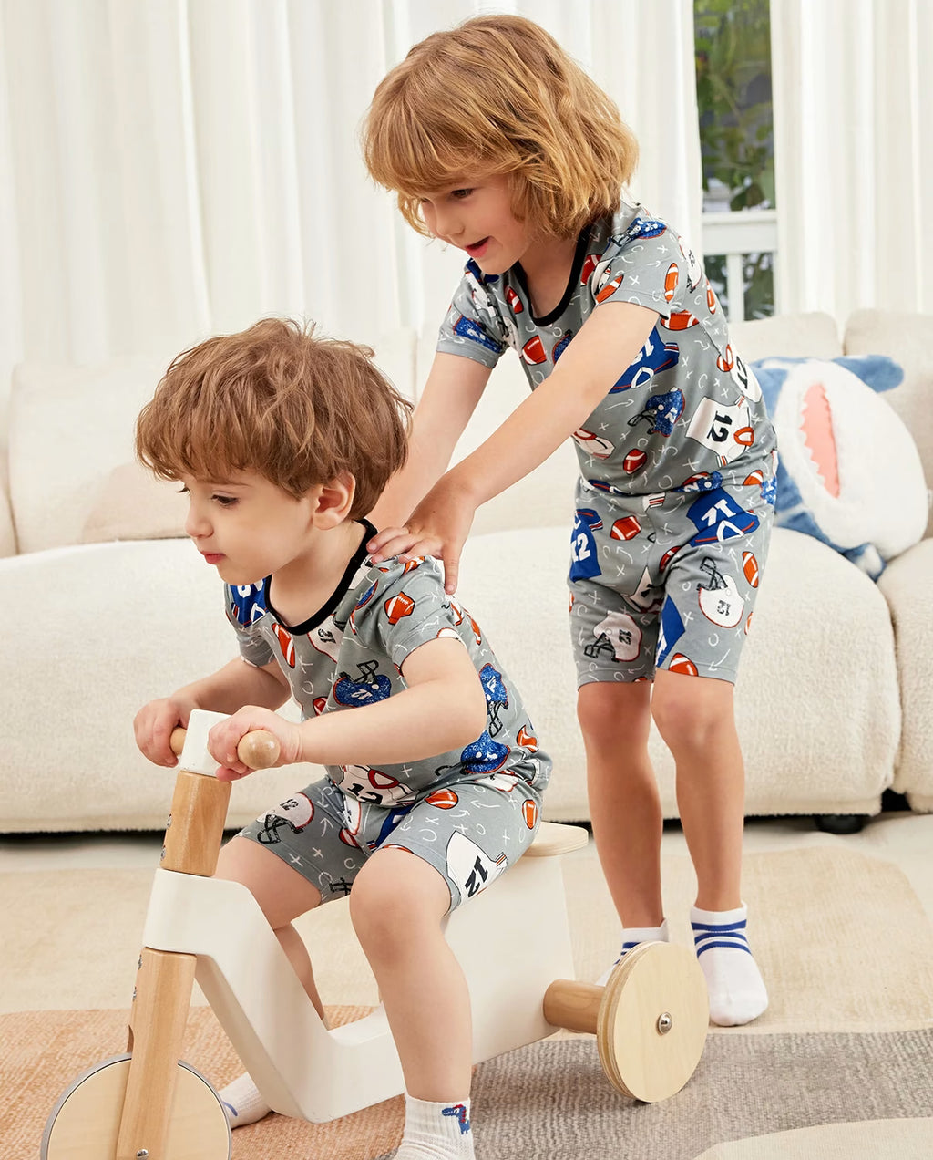 Football Reverie bamboo short two-piece pajamas, lifestyle view 5