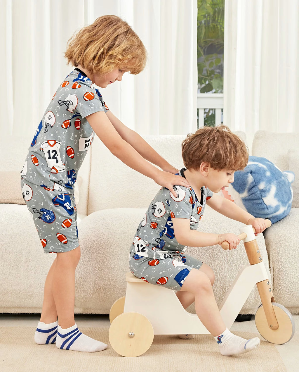 Football Reverie bamboo short two-piece pajamas, lifestyle view 6
