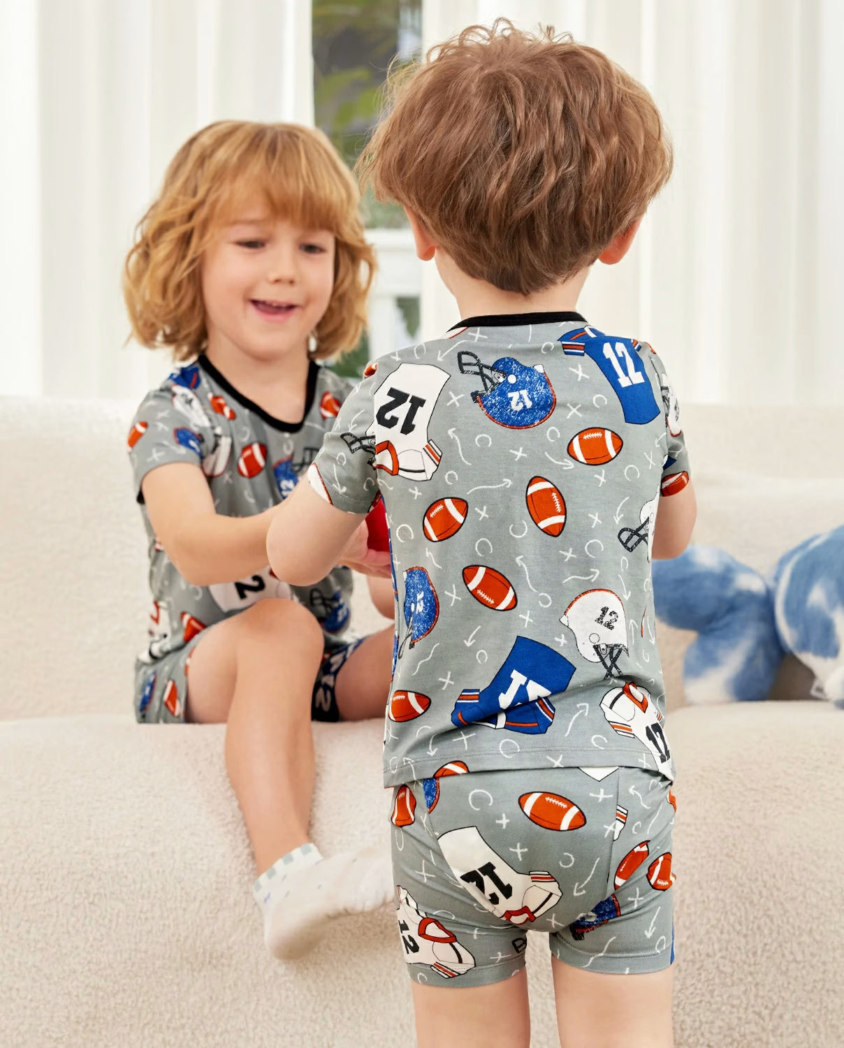 Football Reverie bamboo short two-piece pajamas, lifestyle view 7