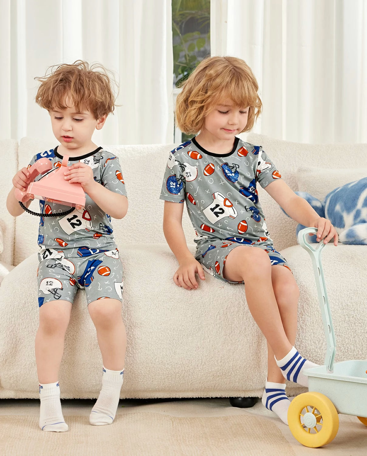 Football Reverie bamboo short two-piece pajamas, lifestyle view 8