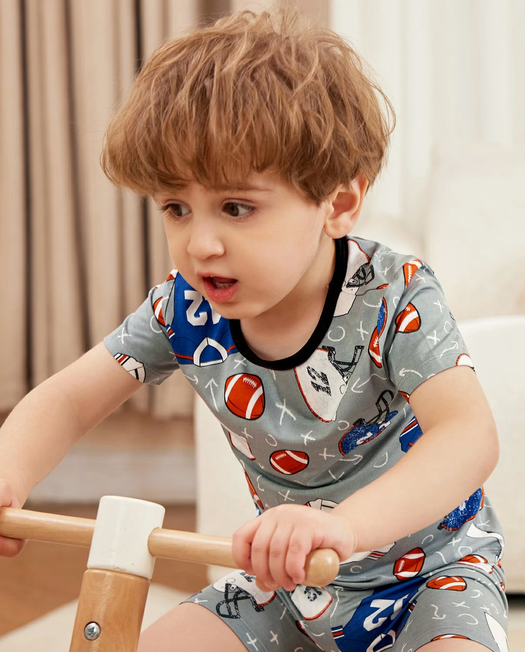 Football Reverie bamboo short two-piece pajamas, lifestyle view 9