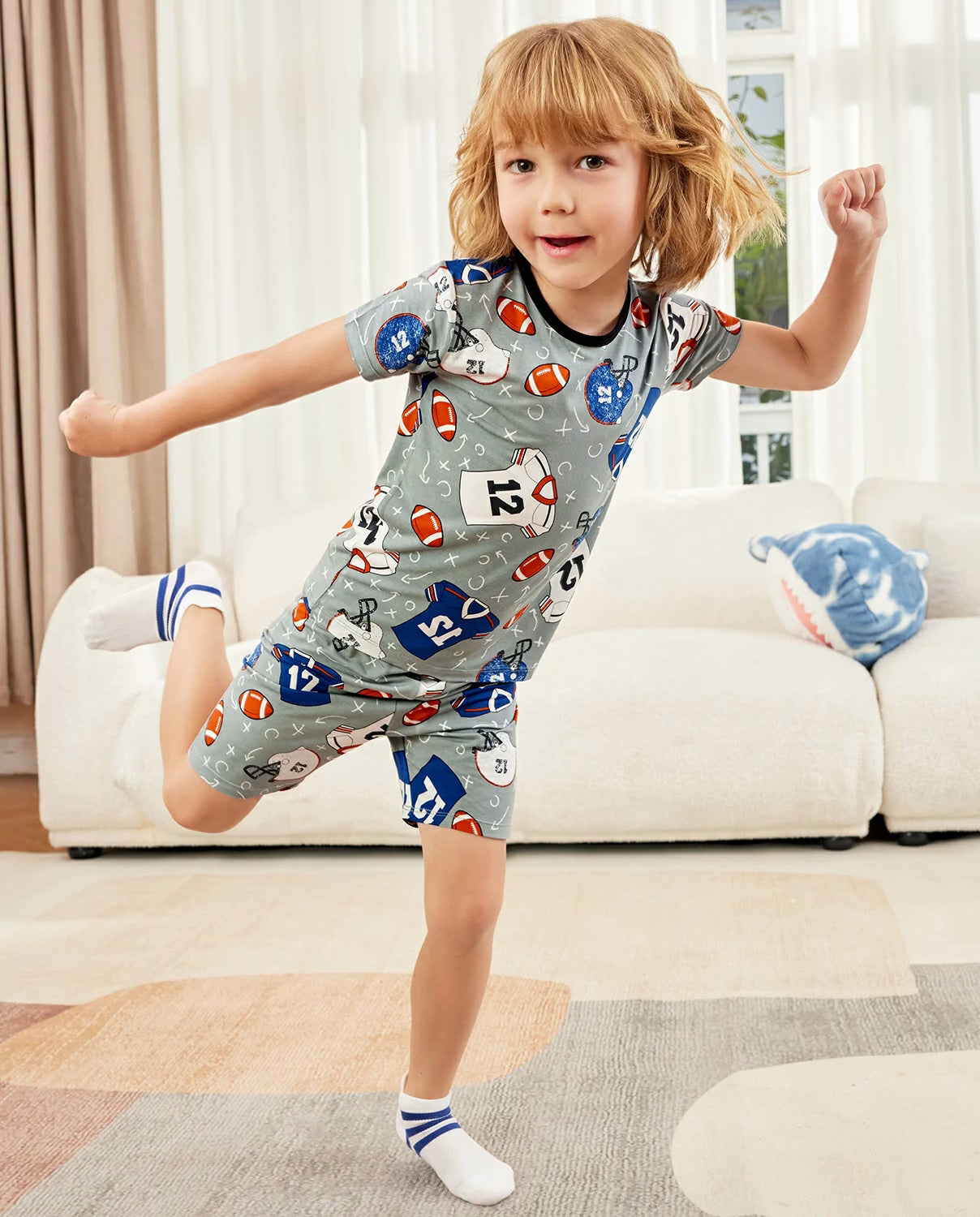 Football Reverie bamboo short two-piece pajamas, lifestyle view 11