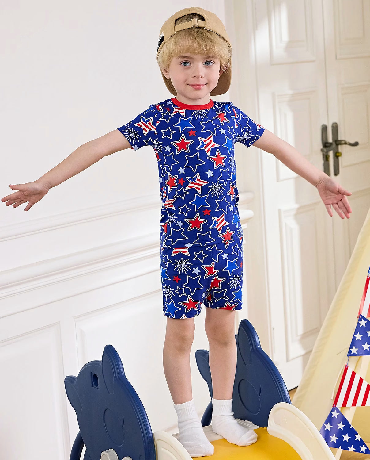Freedom Sparkle Short Two-Piece Pajama Set, freedom sparkle bamboo short two piece pjs lifestyle 03
