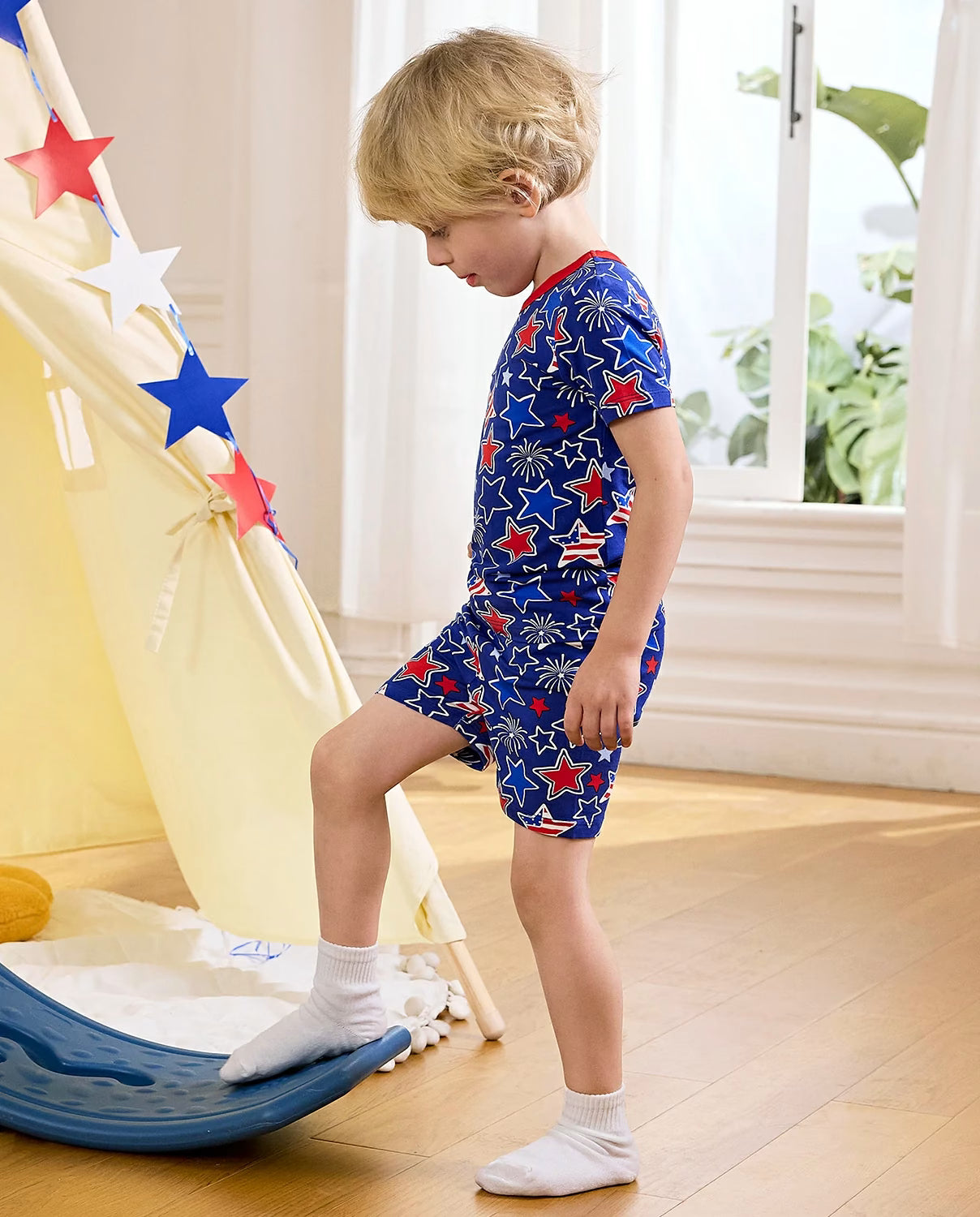Freedom Sparkle Short Two-Piece Pajama Set, freedom sparkle bamboo short two piece pjs lifestyle 08