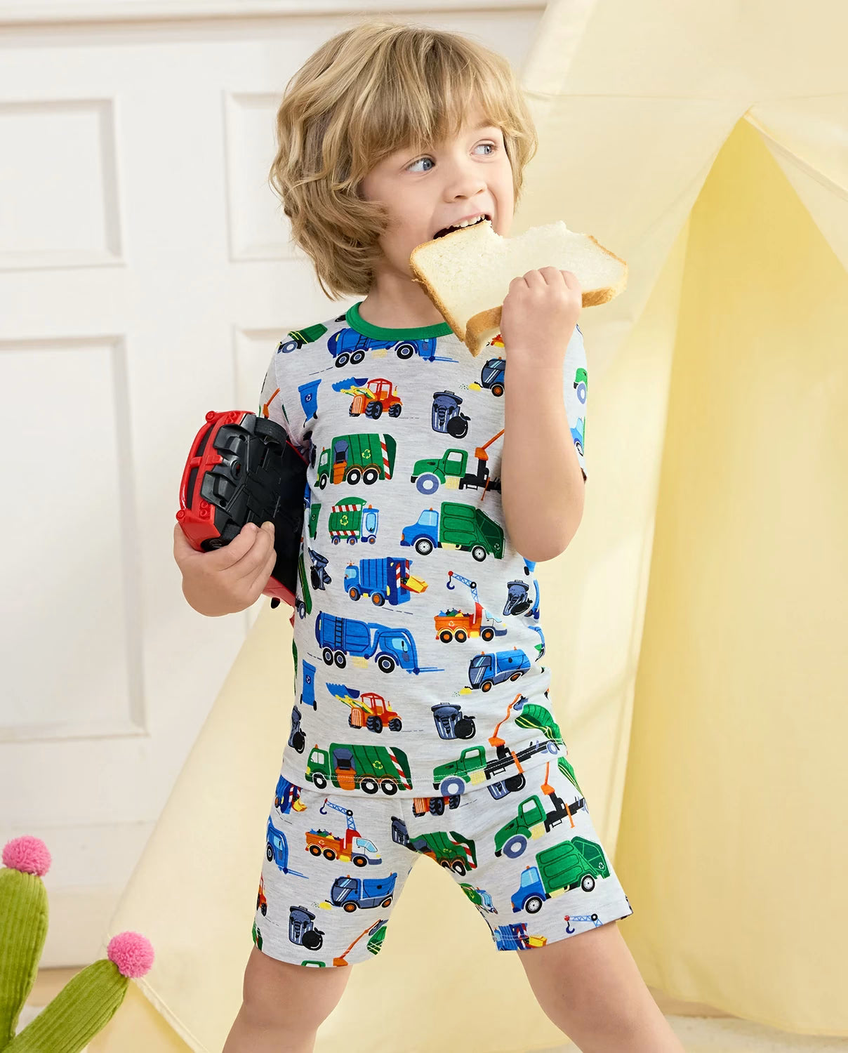 Garbage Squad Short Two-Piece Pajama Set, garbage squad bamboo short two piece pjs lifestyle 02