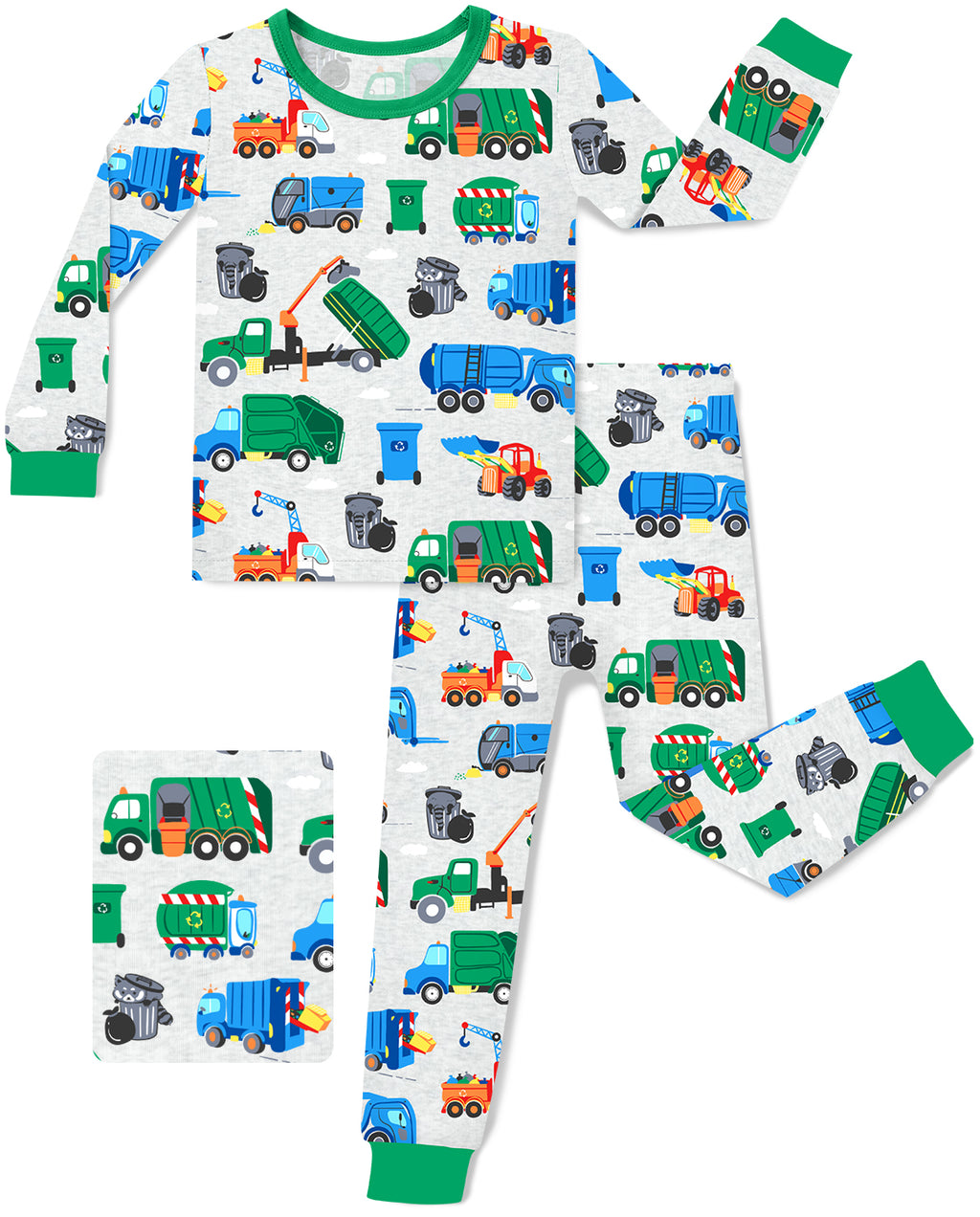 Garbage Squad long-sleeve pajama top and pants shown flat on a white background