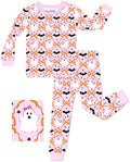 Ghost Bows Long Two-Piece Pajama Set with pink ghost, bow and bat Halloween print