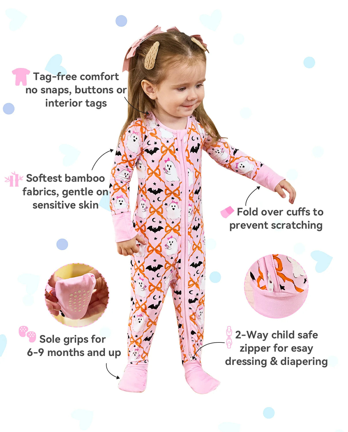 Ghost Bows Bamboo Zippy soft cuff and zipper details for baby comfort