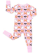 Ghost Bows Bamboo Zippy with pink Halloween ghost, bow and bat print