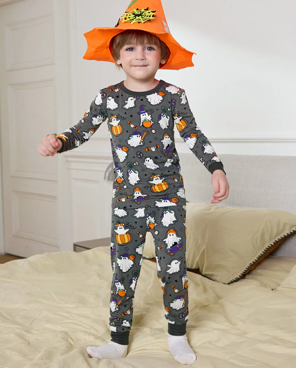 Ghostie Sports Club Long Two-Piece Pajama Set, ghostie sports club bamboo two piece pjs lifestyle 3