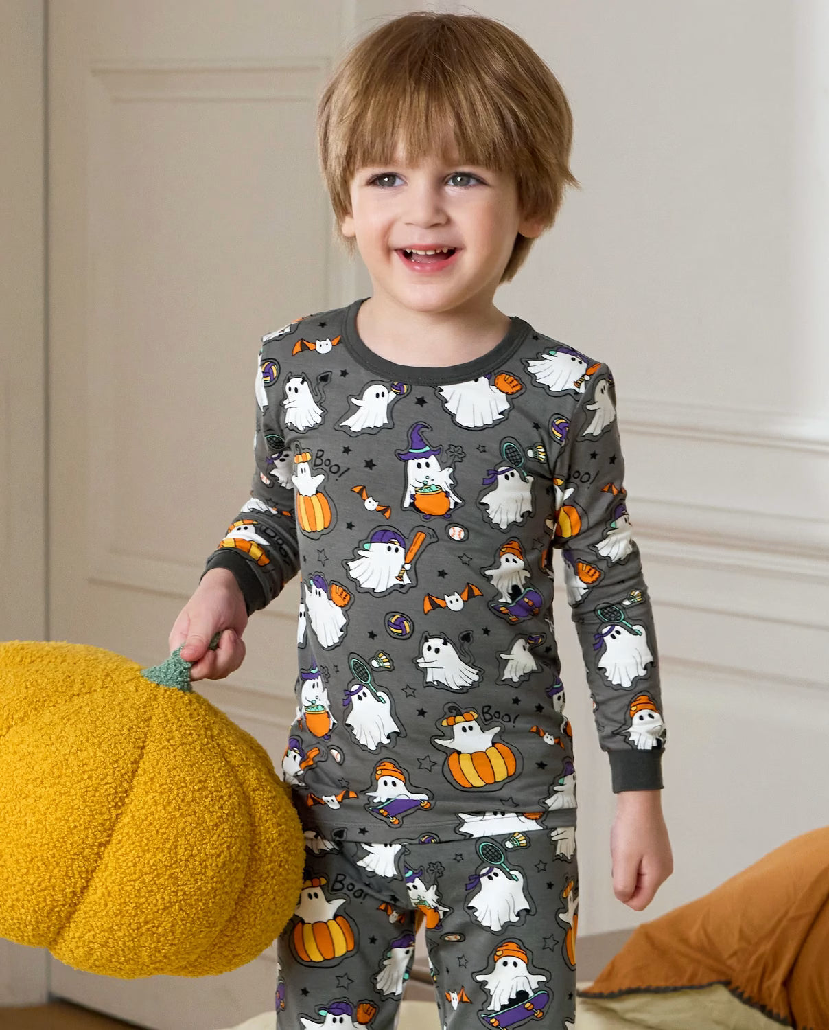 Ghostie Sports Club Long Two-Piece Pajama Set, ghostie sports club bamboo two piece pjs lifestyle 4