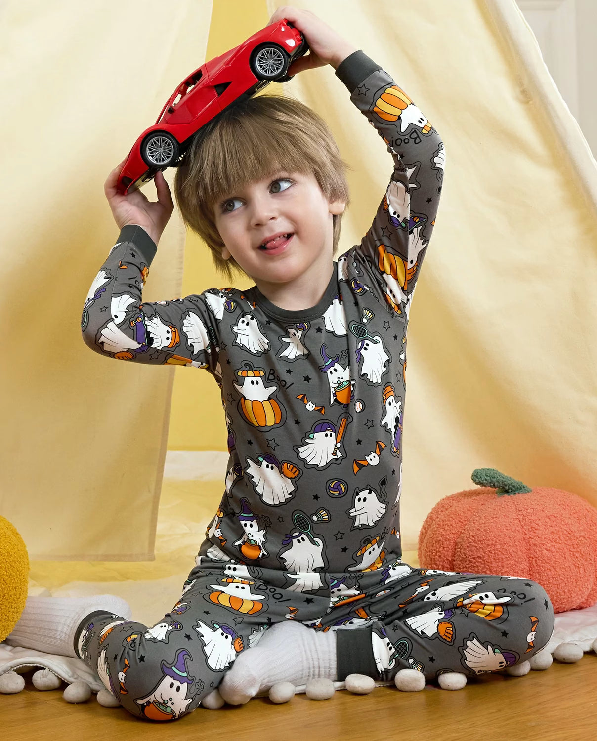 Ghostie Sports Club Long Two-Piece Pajama Set, ghostie sports club bamboo two piece pjs lifestyle 7