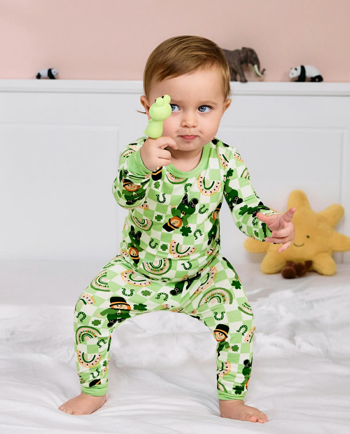 Green St. Patrick Long Two-Piece Pajama Set, green st patrick bamboo two piece pjs lifestyle 1