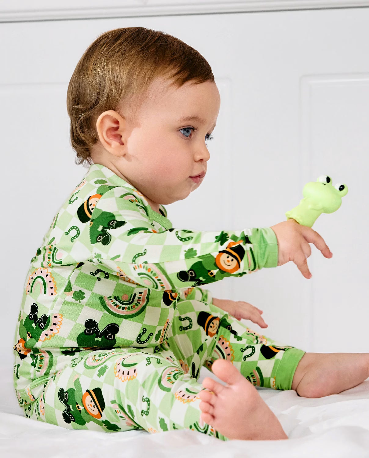 Green St. Patrick Long Two-Piece Pajama Set, green st patrick bamboo two piece pjs lifestyle 2