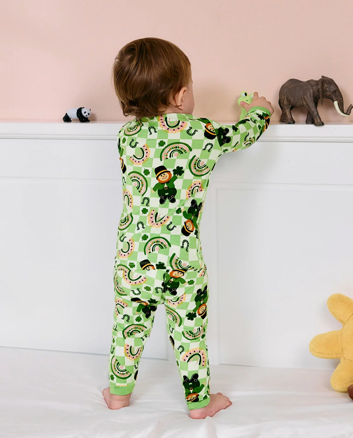 Green St. Patrick Long Two-Piece Pajama Set, green st patrick bamboo two piece pjs lifestyle 3