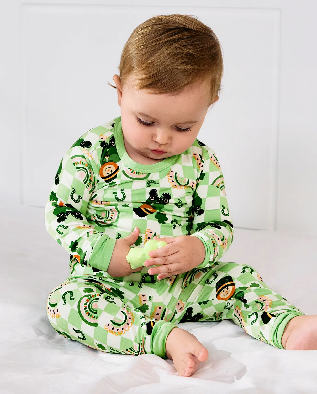 Green St. Patrick Long Two-Piece Pajama Set, green st patrick bamboo two piece pjs lifestyle 4