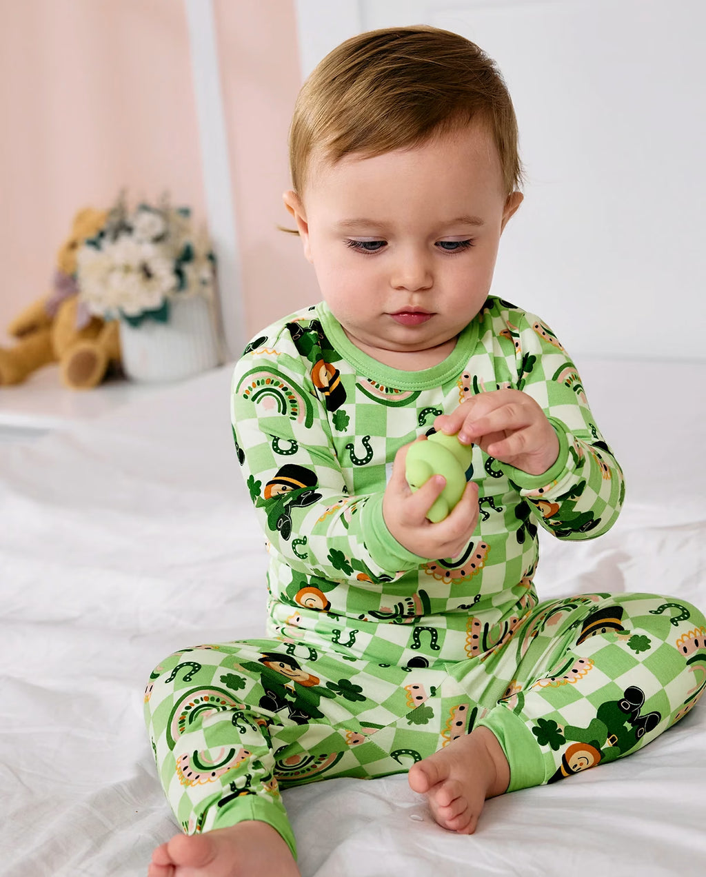 Green St. Patrick Long Two-Piece Pajama Set, green st patrick bamboo two piece pjs lifestyle 5