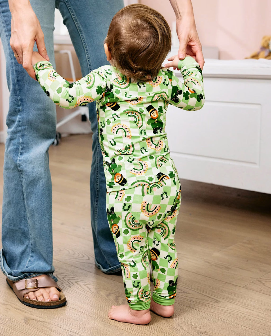 Green St. Patrick Long Two-Piece Pajama Set, green st patrick bamboo two piece pjs lifestyle 6