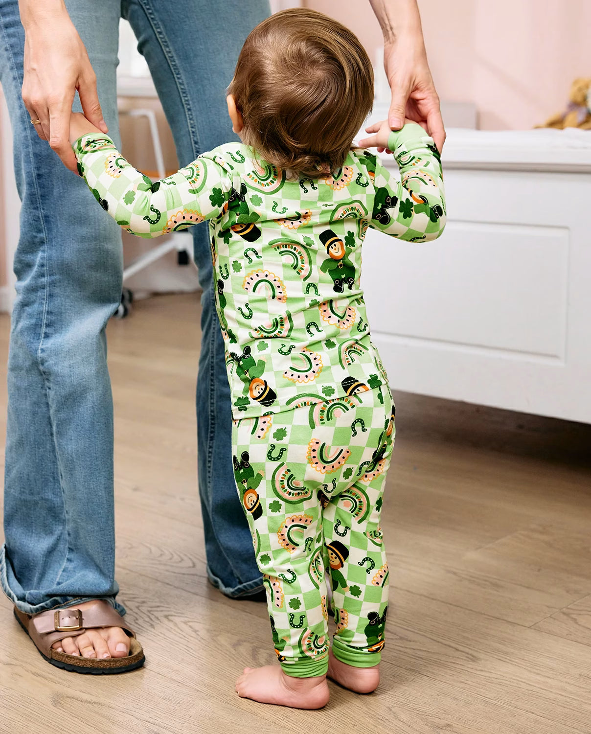 Green St. Patrick Long Two-Piece Pajama Set, green st patrick bamboo two piece pjs lifestyle 6