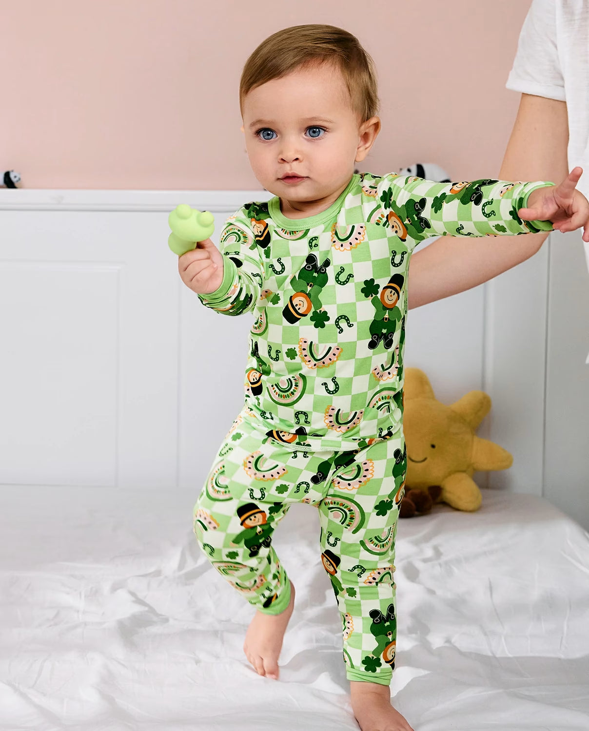 Green St. Patrick Long Two-Piece Pajama Set, green st patrick bamboo two piece pjs lifestyle 7